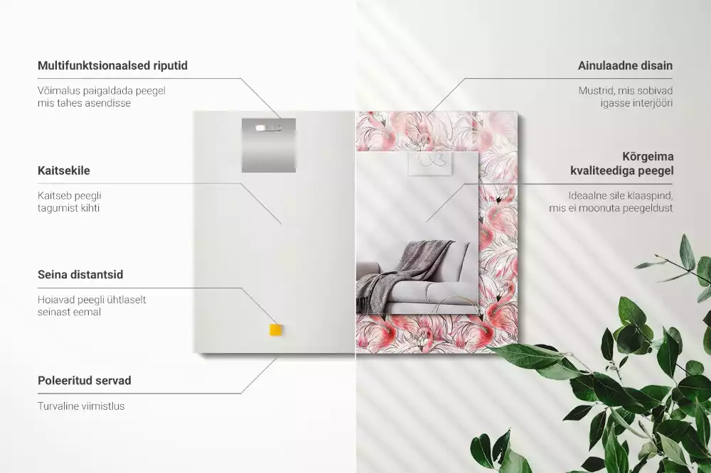 Specchio rettangolare decoro fenicotteri rosa