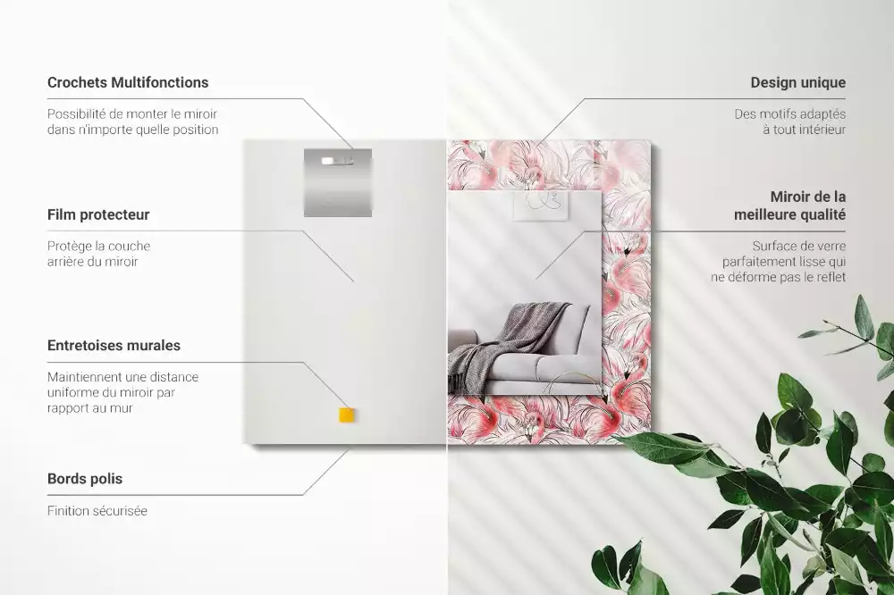 Specchio rettangolare decoro fenicotteri rosa