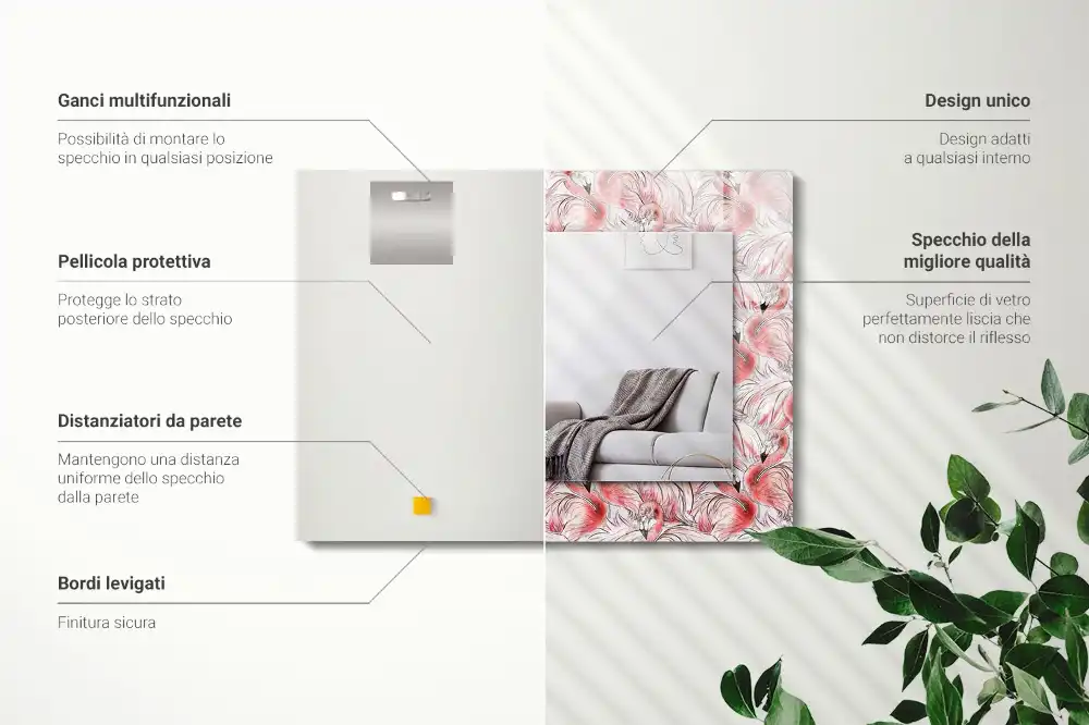 Specchio rettangolare decoro fenicotteri rosa