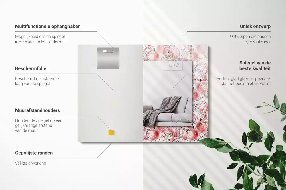 Specchio rettangolare decoro fenicotteri rosa