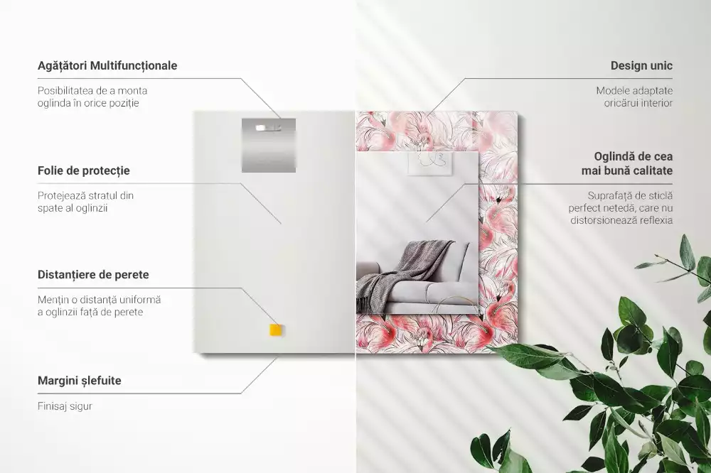 Specchio rettangolare decoro fenicotteri rosa