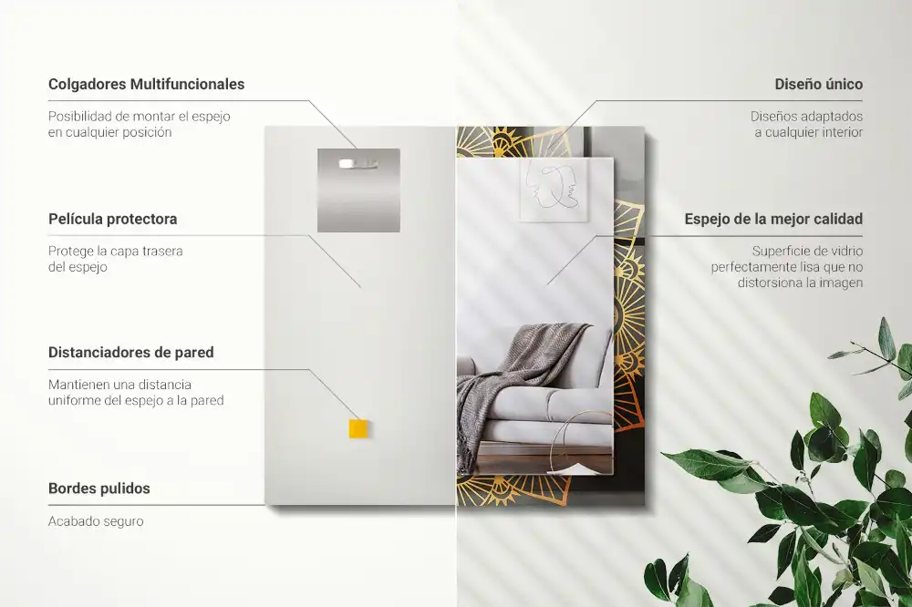 Specchio rettangolare con cornice stampata modello mandala