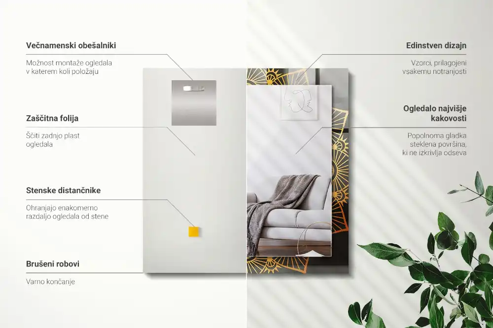 Specchio rettangolare con cornice stampata modello mandala