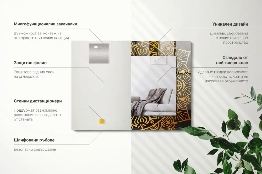 Specchio rettangolare con cornice stampata modello mandala