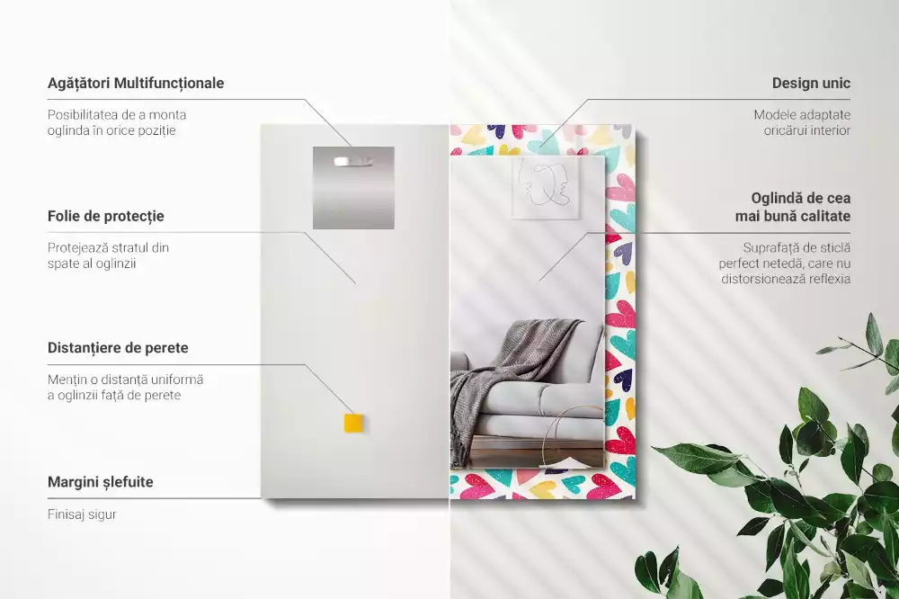 Specchio rettangolare stampato Motivo a cuori colorati