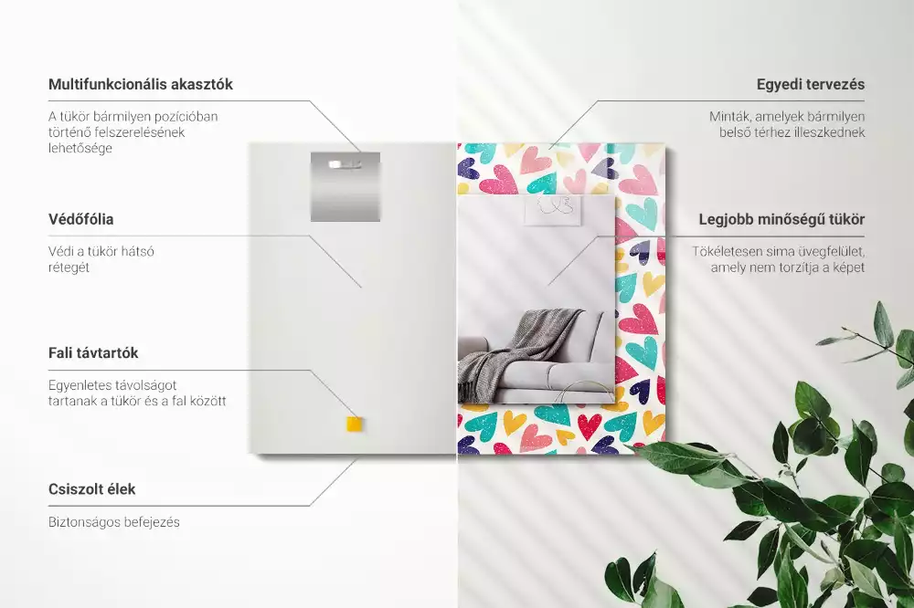 Specchio rettangolare stampato Motivo a cuori colorati