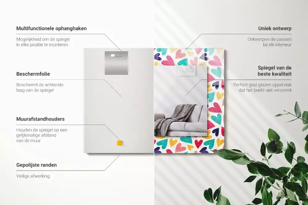 Specchio rettangolare stampato Motivo a cuori colorati