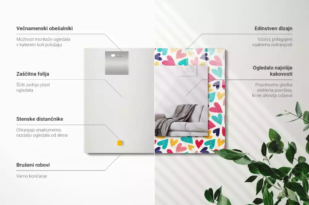 Specchio rettangolare stampato Motivo a cuori colorati