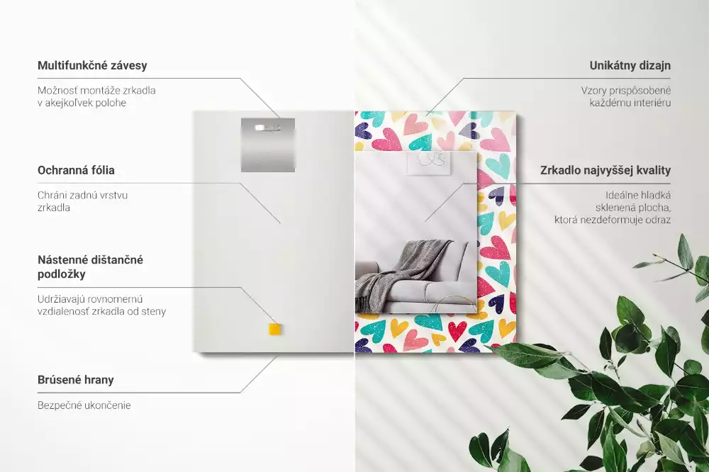 Specchio rettangolare stampato Motivo a cuori colorati