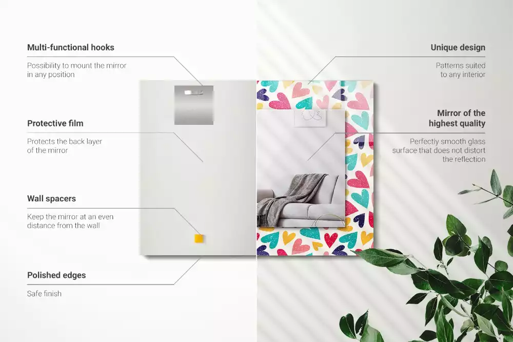 Specchio rettangolare stampato Motivo a cuori colorati