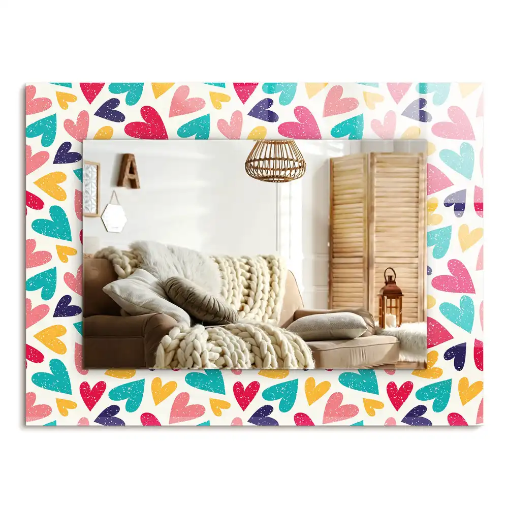 Specchio rettangolare stampato Motivo a cuori colorati