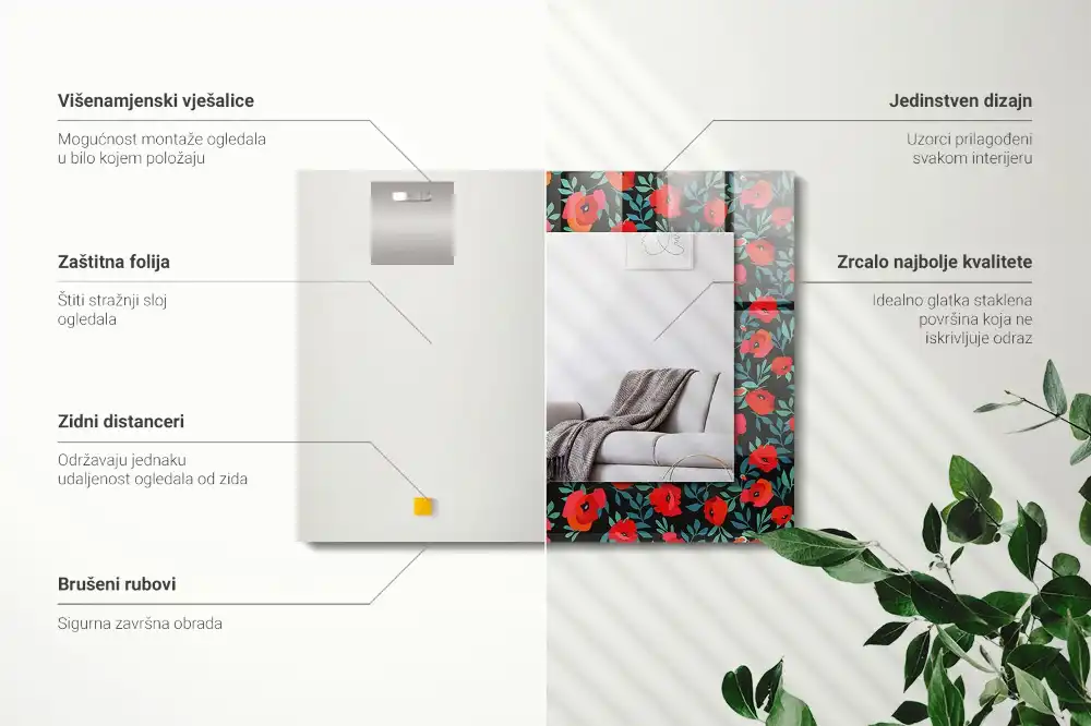 Specchio rettangolare decoro Fiori di papaveri