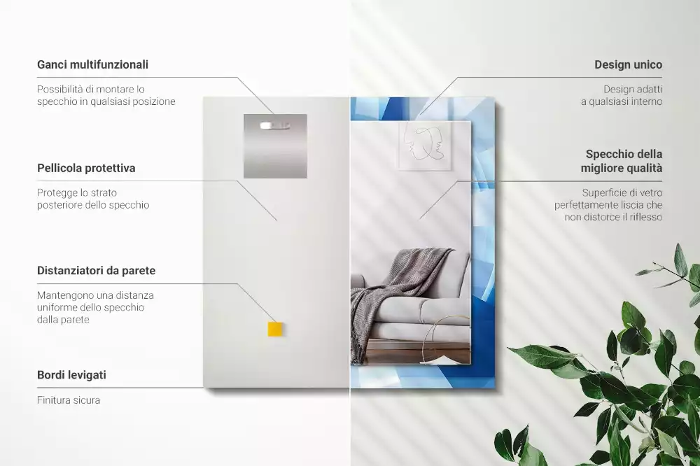 Specchio rettangolare con cornice stampata Tunnel astratto