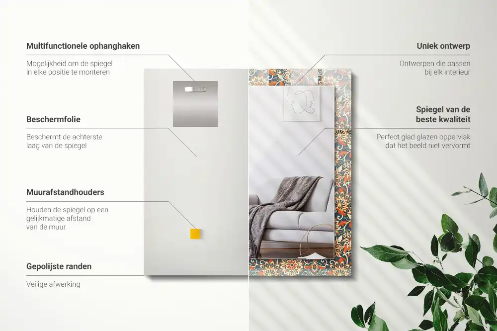 Specchio rettangolare stampato Carta da parati con motivo floreale