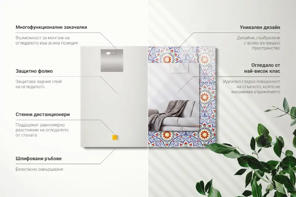 Specchio rettangolare con cornice stampata Mandala