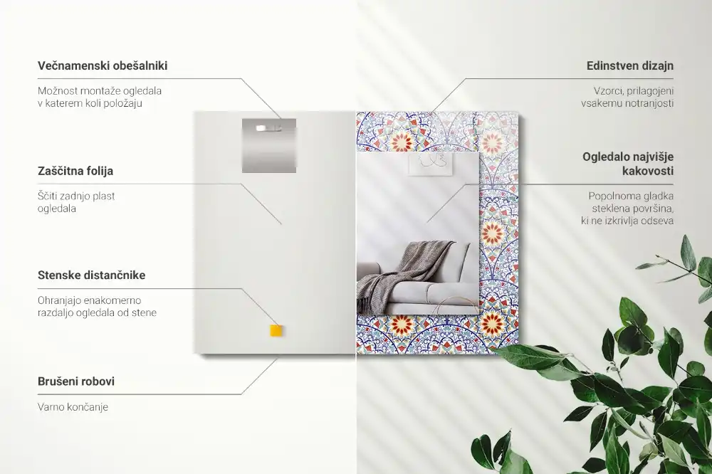 Specchio rettangolare con cornice stampata Mandala