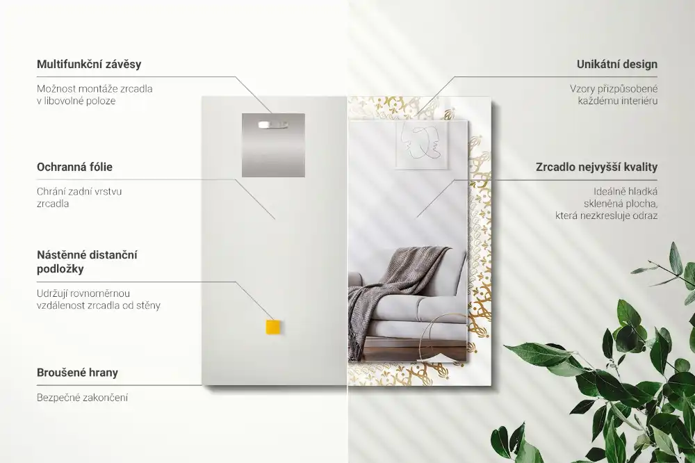 Specchio rettangolare stampato modello mandala