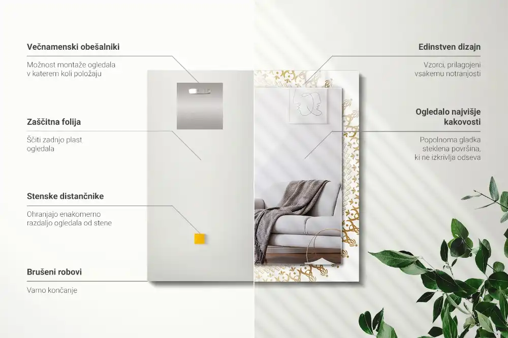 Specchio rettangolare stampato modello mandala