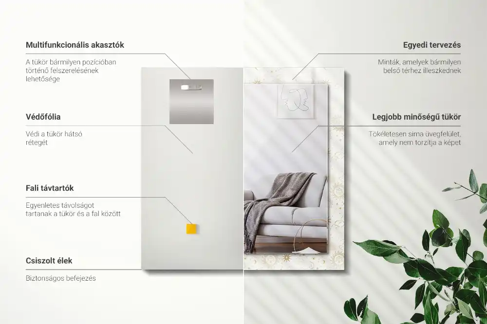 Specchio rettangolare con cornice stampata Sole Luna Stelle