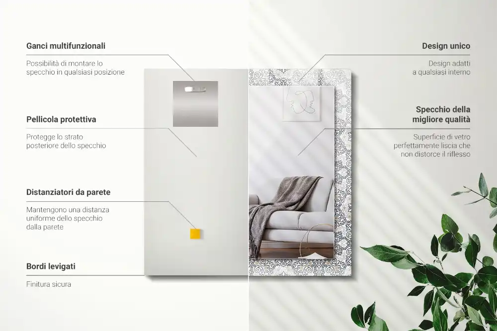 Specchio rettangolare stampato Motivo ornamentale