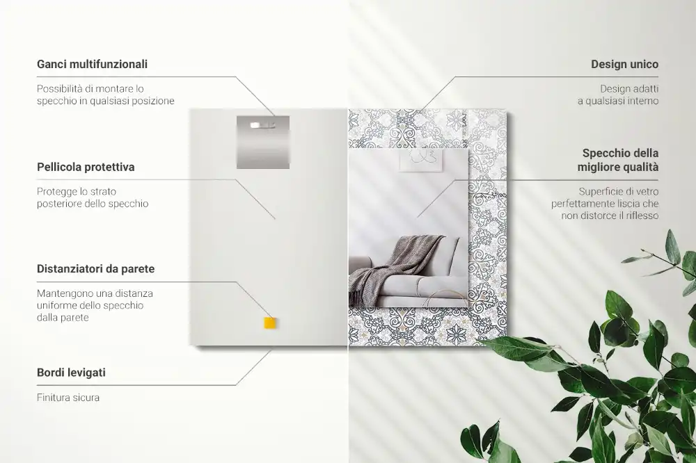 Specchio rettangolare stampato Motivo ornamentale