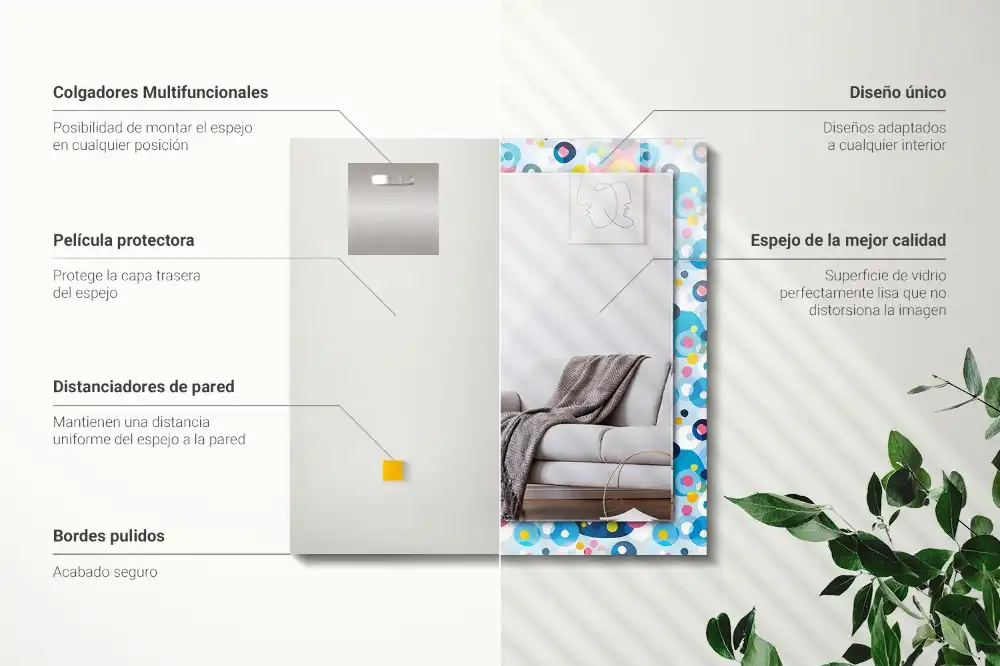 Specchio rettangolare con cornice stampata Motivi astratti colorati