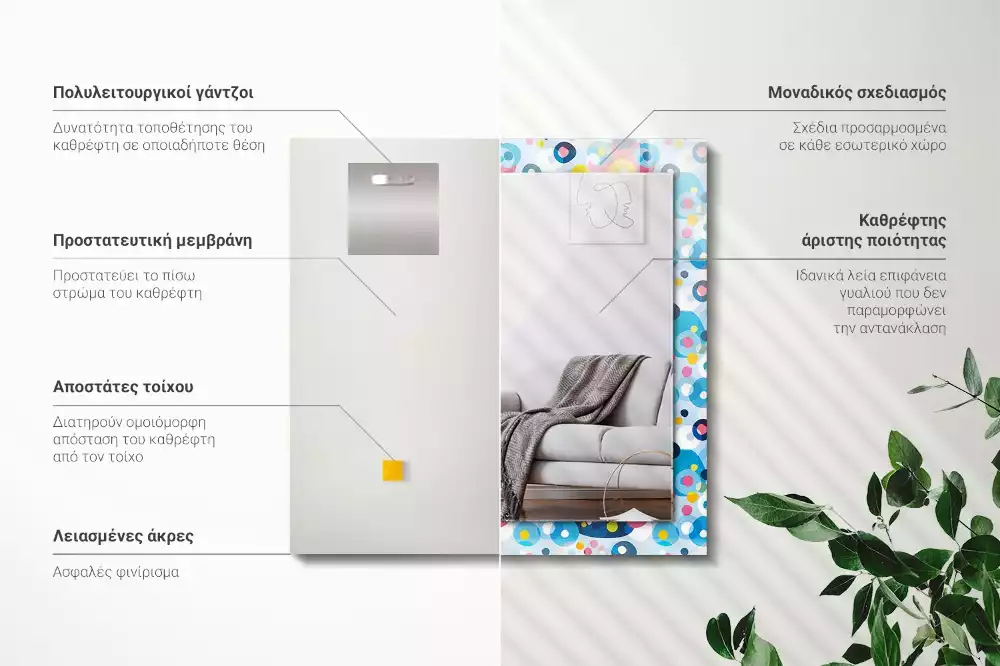 Specchio rettangolare con cornice stampata Motivi astratti colorati