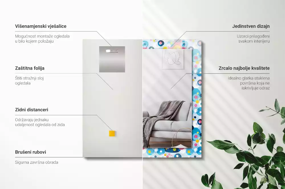 Specchio rettangolare con cornice stampata Motivi astratti colorati