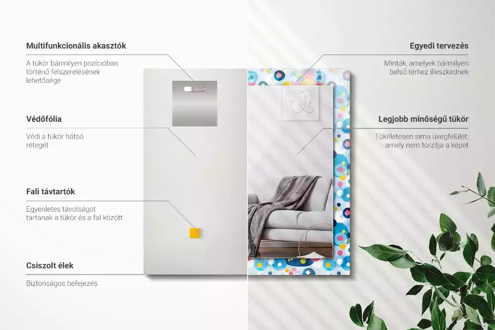 Specchio rettangolare con cornice stampata Motivi astratti colorati