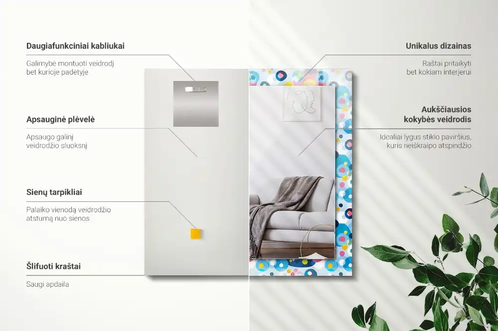 Specchio rettangolare con cornice stampata Motivi astratti colorati