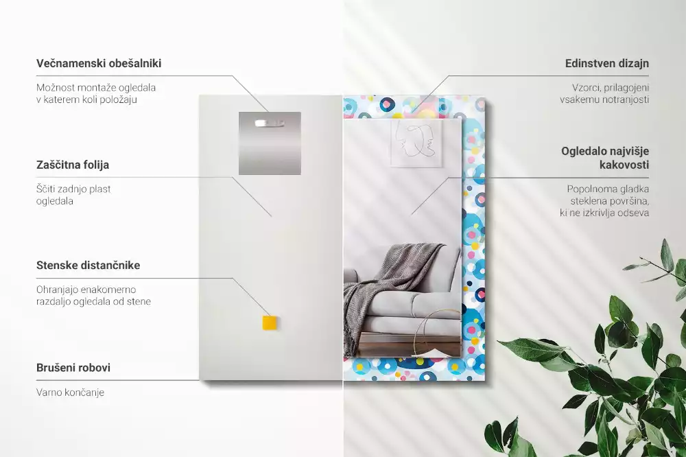 Specchio rettangolare con cornice stampata Motivi astratti colorati