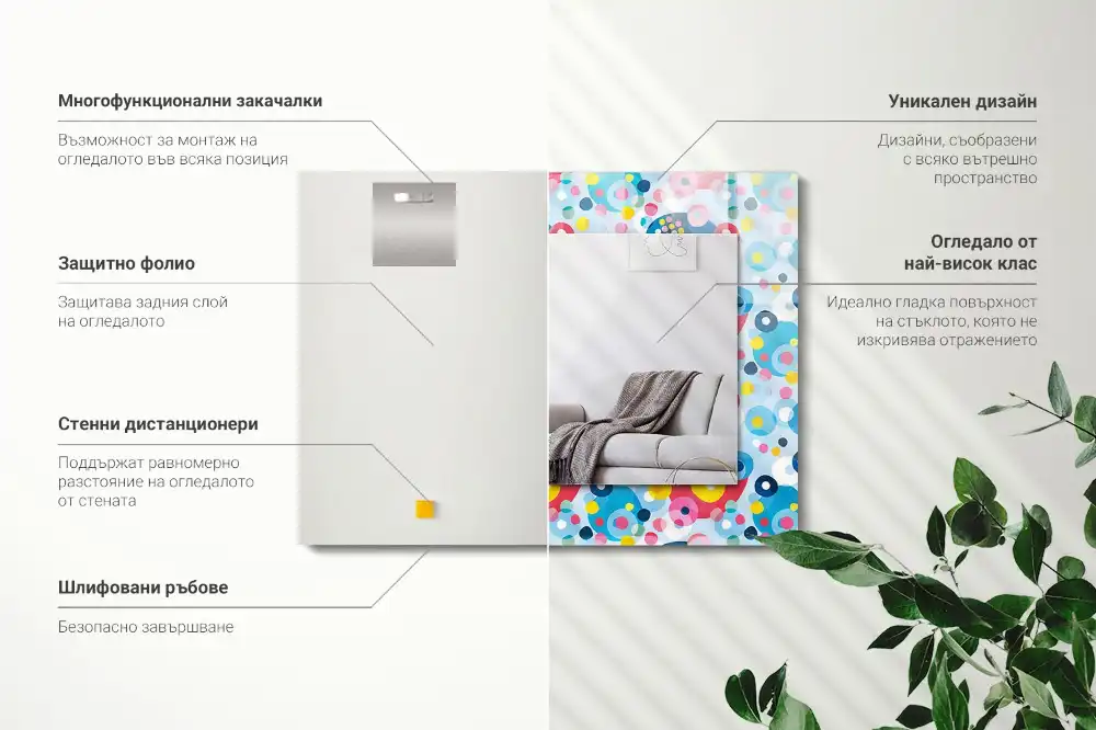 Specchio rettangolare con cornice stampata Motivi astratti colorati