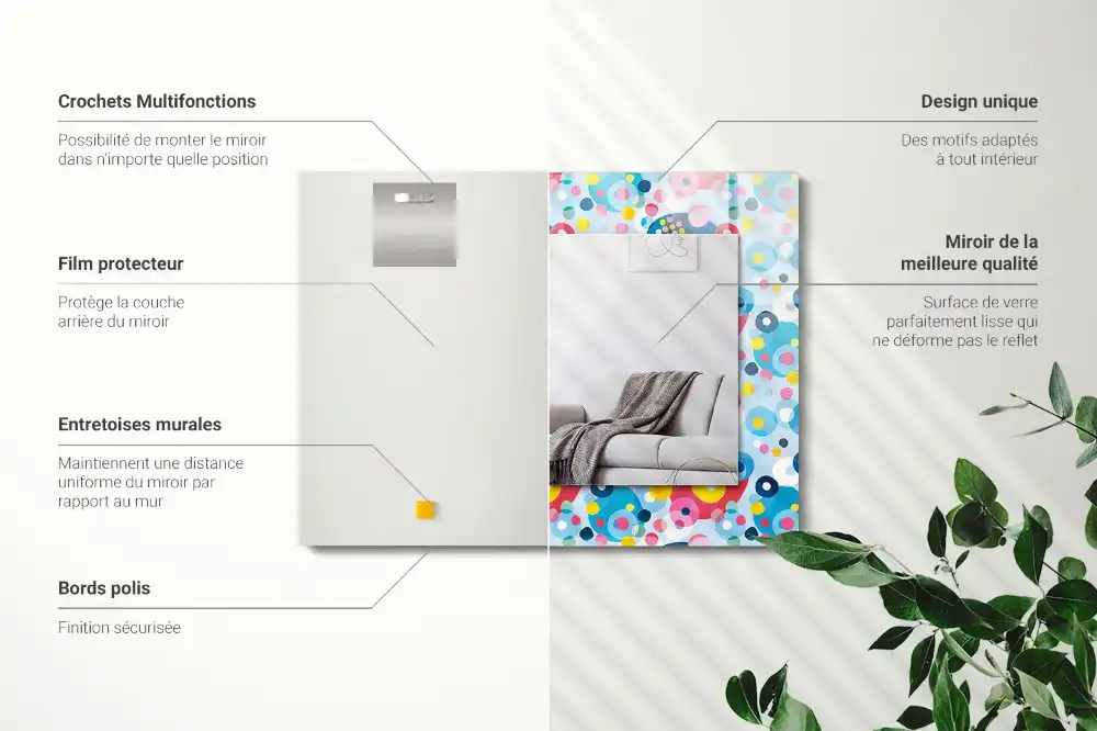 Specchio rettangolare con cornice stampata Motivi astratti colorati