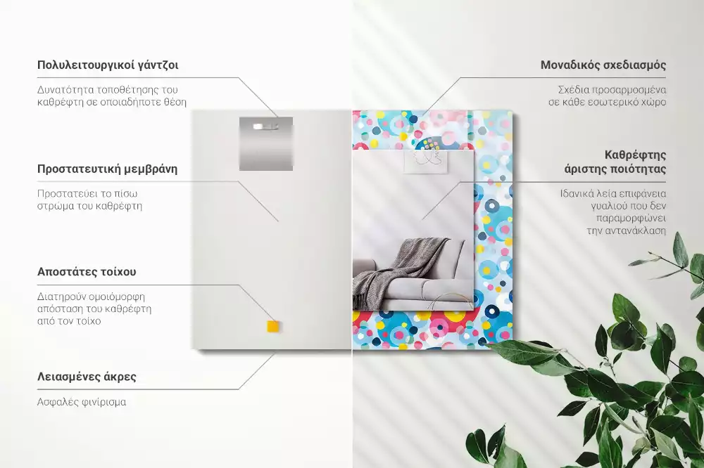 Specchio rettangolare con cornice stampata Motivi astratti colorati