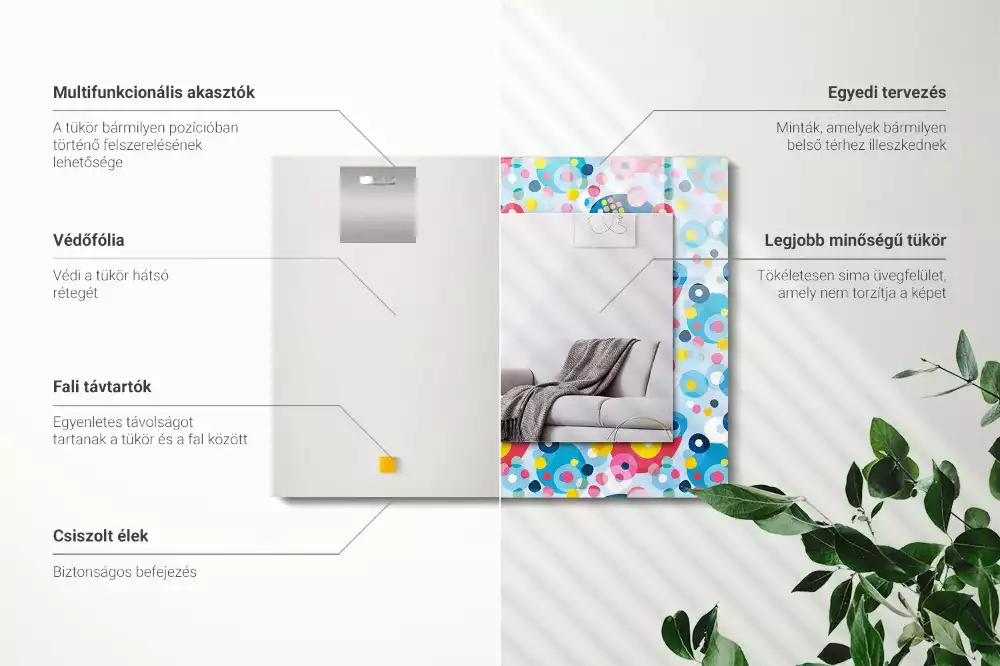 Specchio rettangolare con cornice stampata Motivi astratti colorati