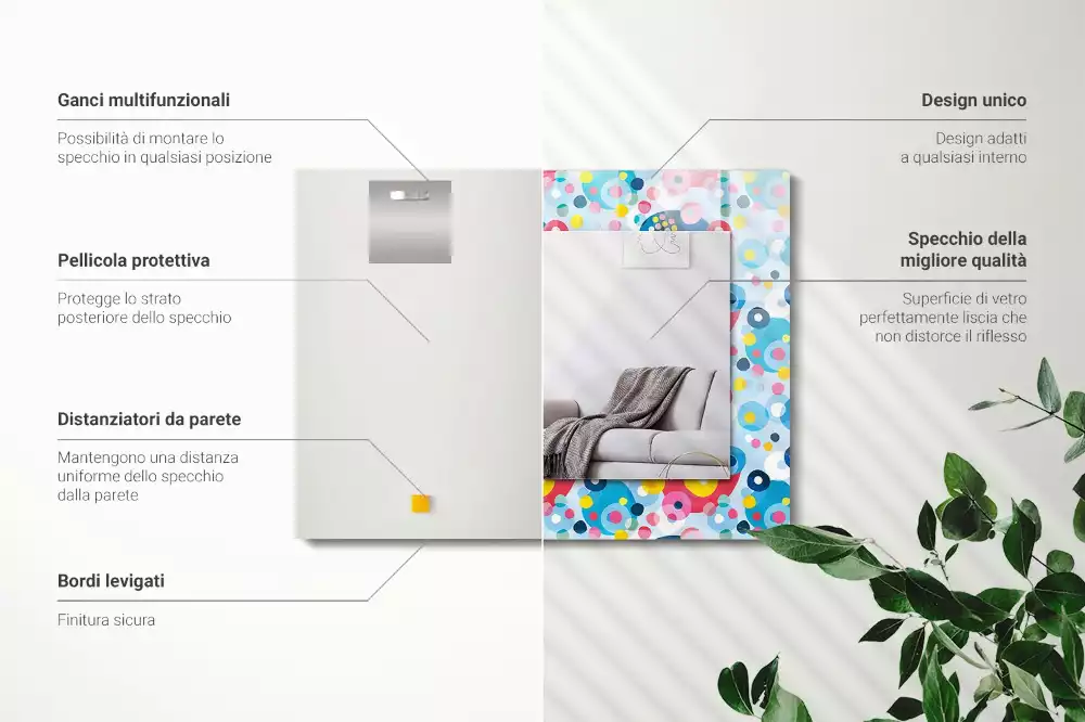 Specchio rettangolare con cornice stampata Motivi astratti colorati