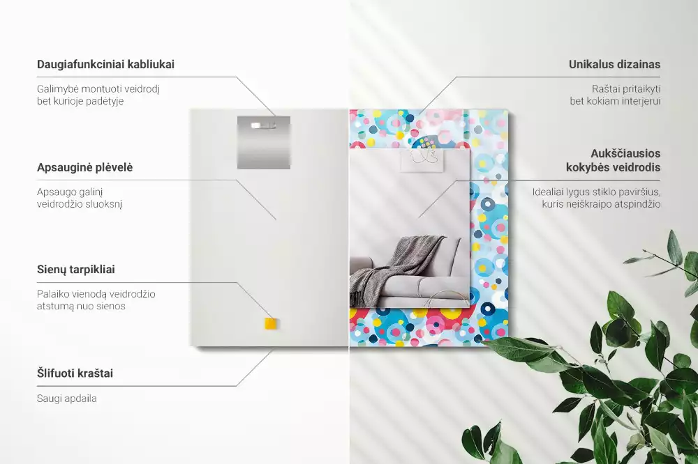 Specchio rettangolare con cornice stampata Motivi astratti colorati