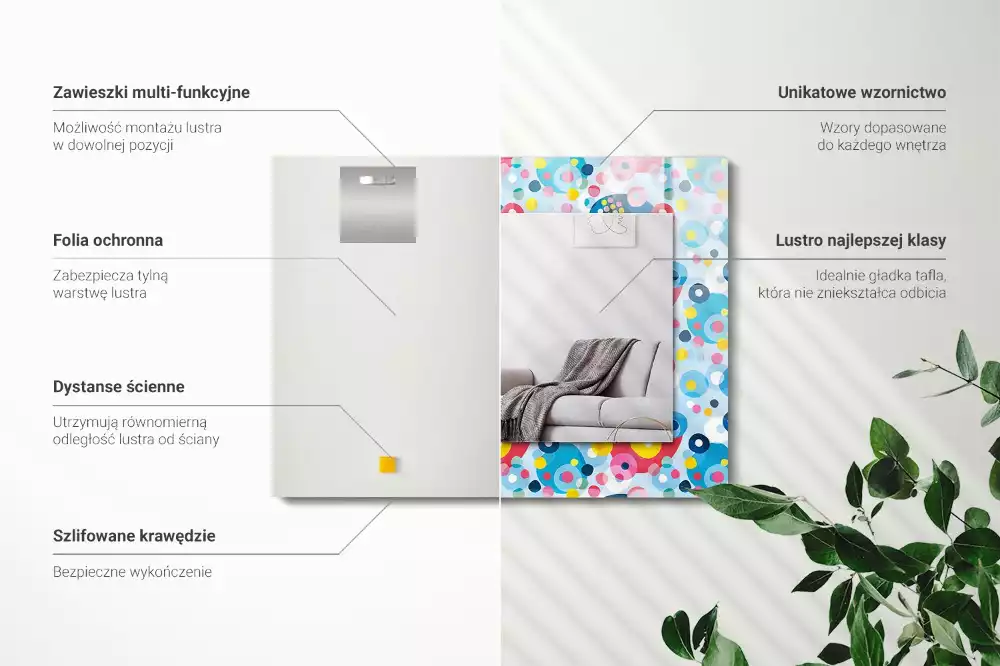 Specchio rettangolare con cornice stampata Motivi astratti colorati