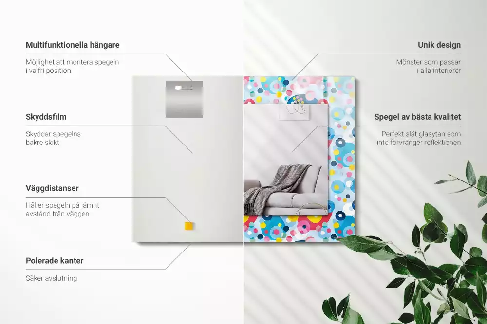 Specchio rettangolare con cornice stampata Motivi astratti colorati