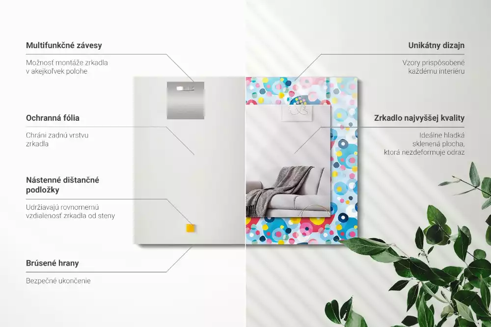 Specchio rettangolare con cornice stampata Motivi astratti colorati