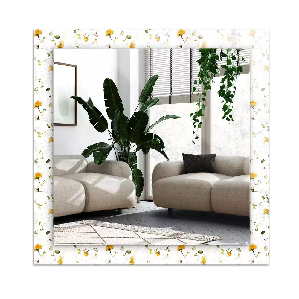 Specchio rettangolare con cornice stampata Motivo a fiori e foglie