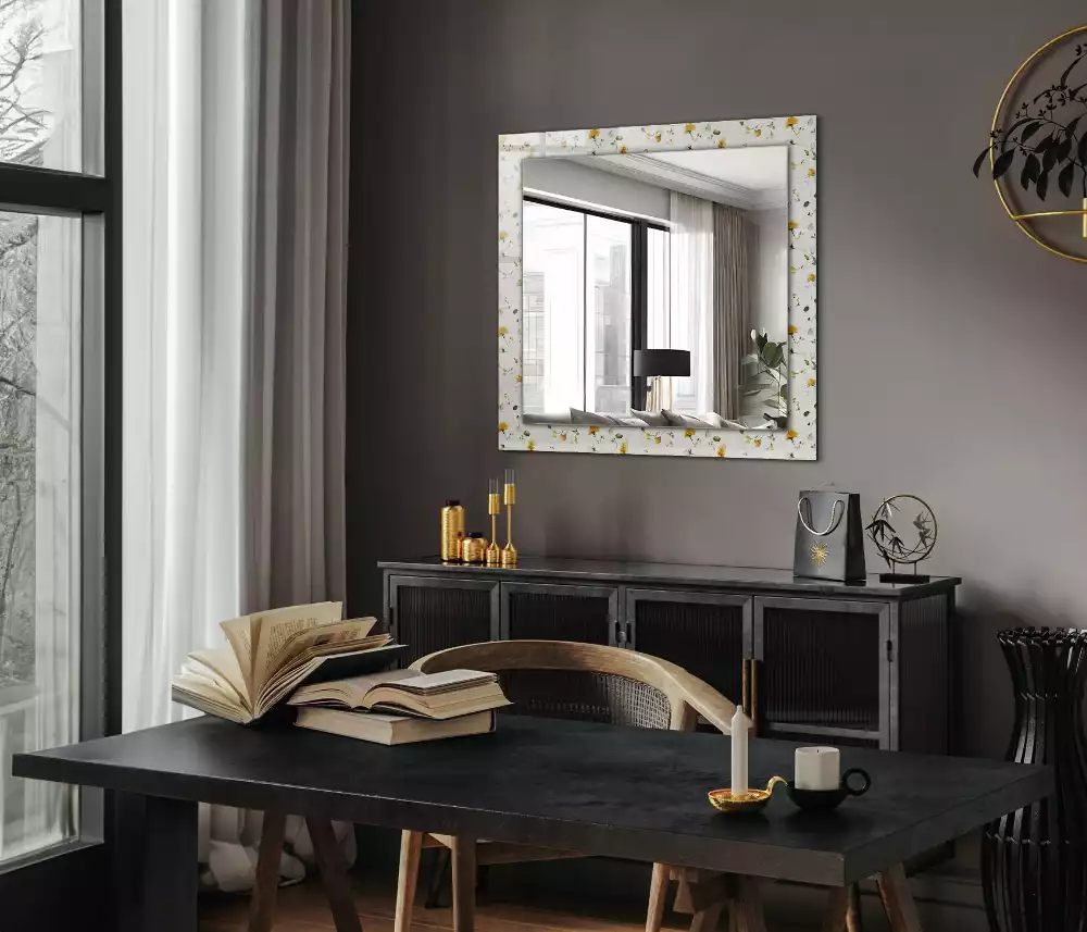 Specchio rettangolare con cornice stampata Motivo a fiori e foglie