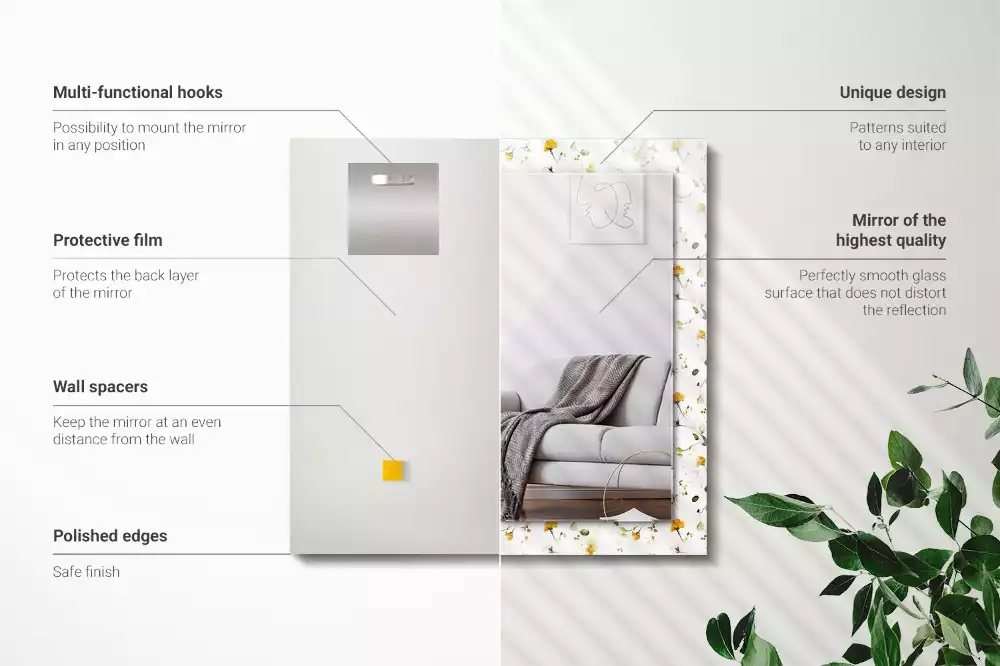 Specchio rettangolare con cornice stampata Motivo a fiori e foglie
