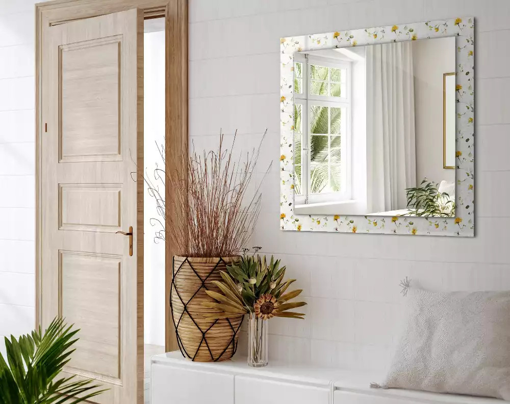 Specchio rettangolare con cornice stampata Motivo a fiori e foglie