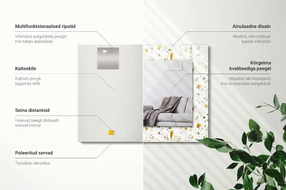 Specchio rettangolare con cornice stampata Motivo a fiori e foglie