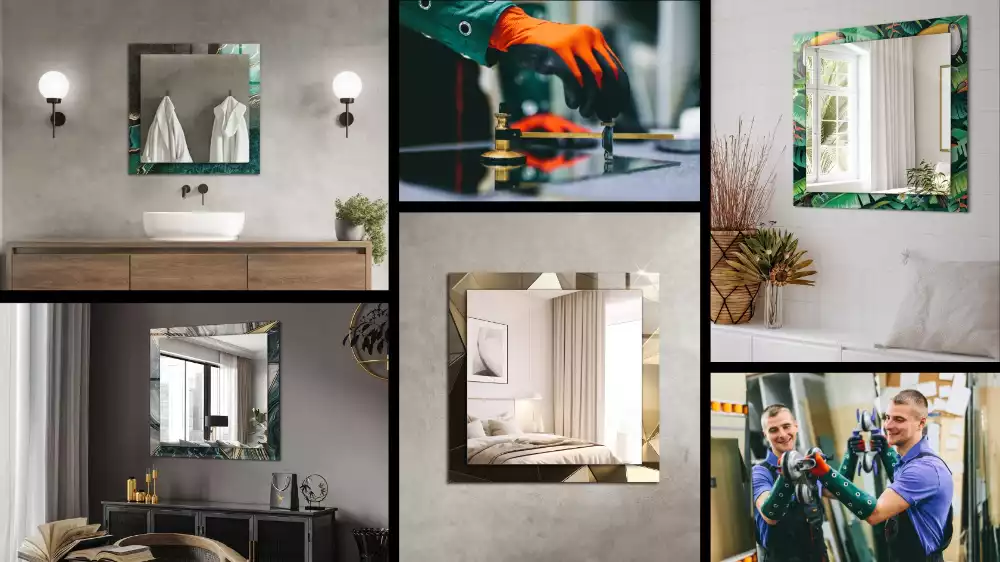 Specchio rettangolare con cornice stampata Motivo a fiori e foglie