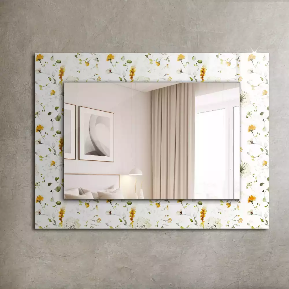 Specchio rettangolare con cornice stampata Motivo a fiori e foglie