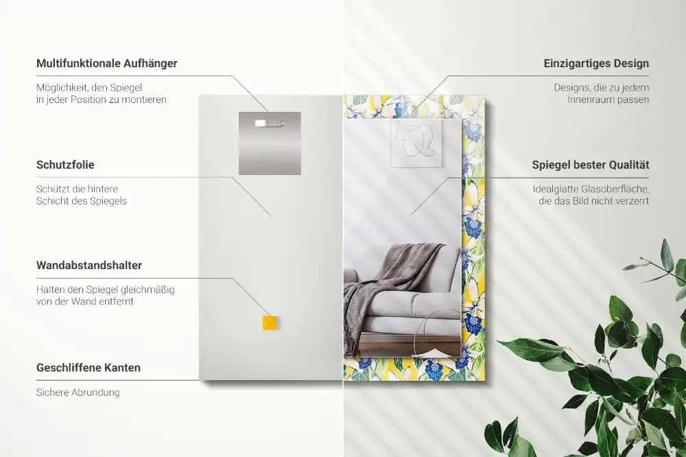 Specchio rettangolare decoro Fiori e foglie