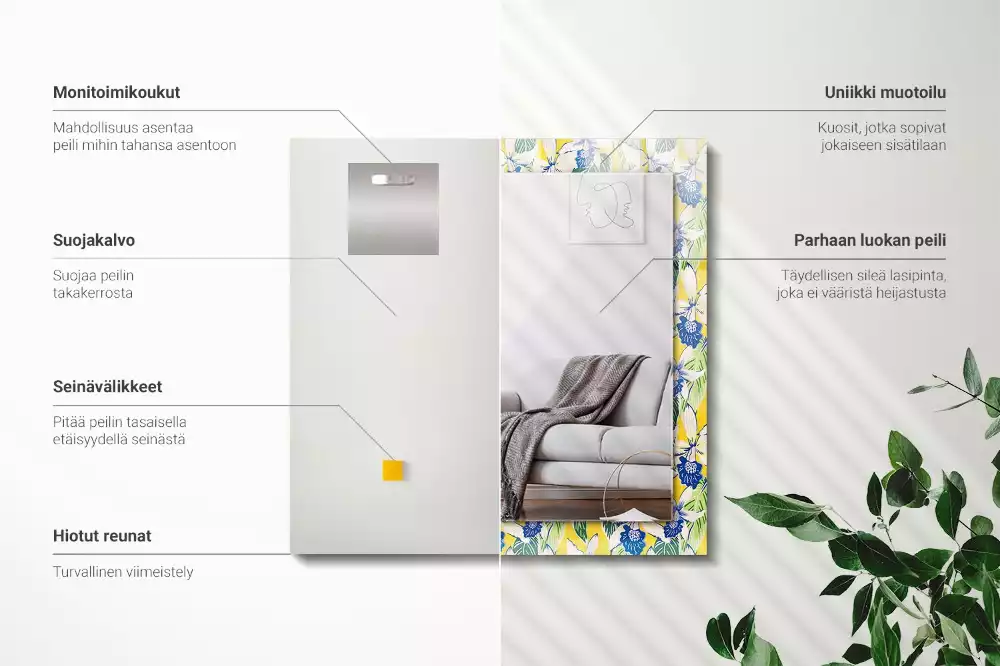 Specchio rettangolare decoro Fiori e foglie