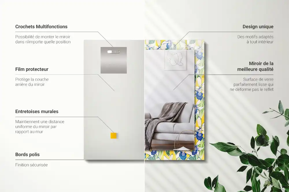 Specchio rettangolare decoro Fiori e foglie